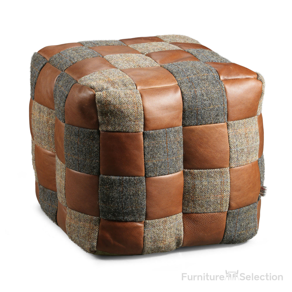Bean Bag Harris Tweed & Brown Leather Patchwork