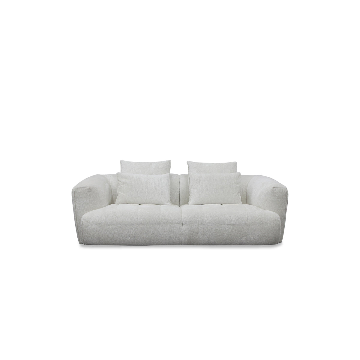 The Avriio Kastoria Short Leg 3 Seater White Silver Sofa features wide armrests and three back cushions in light grey fabric, set against a white background. Enjoy stress-free White Glove Home Delivery to your Room of Choice.