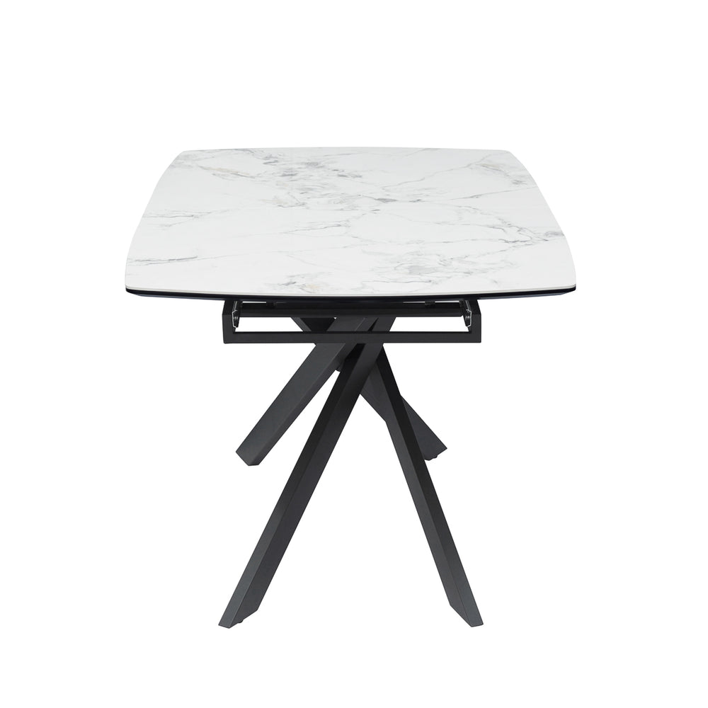 
                  
                    Orbit Dining Table Ceramic Top Metal Legs Compact Design Curved Edges
                  
                