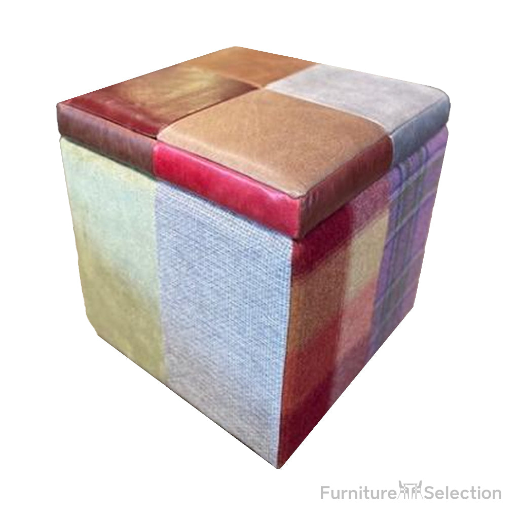 Patchwork Storage Cube with Leather Top