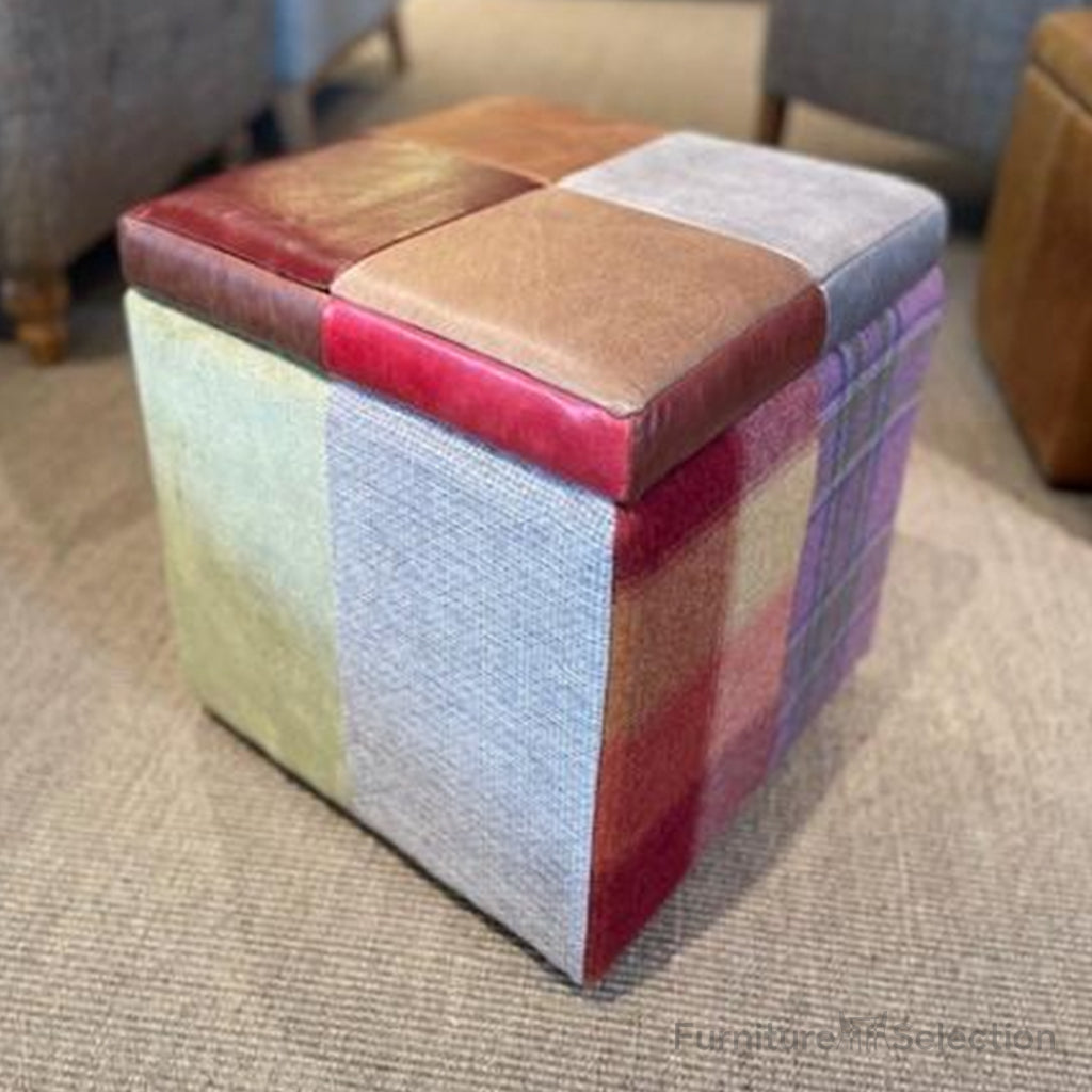 Patchwork Storage Cube with Leather Top