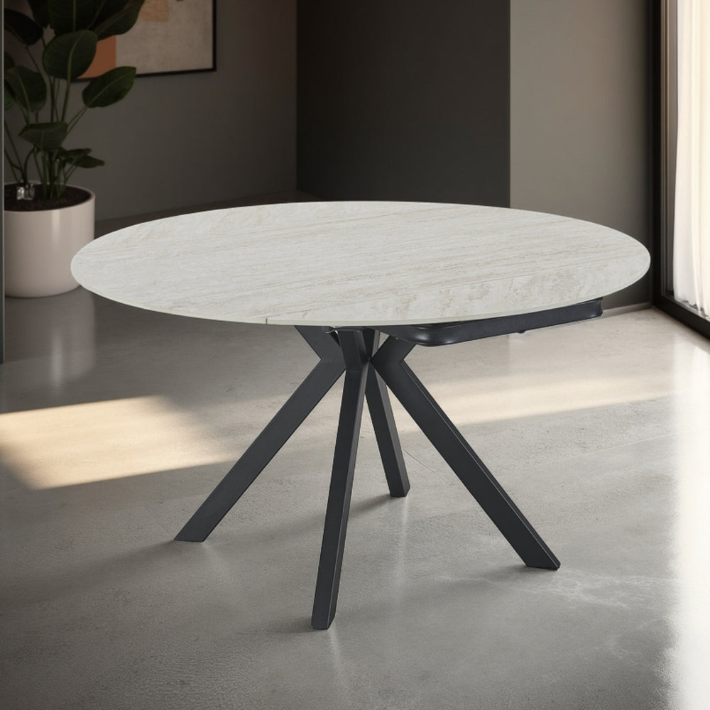 Edge Round Table Travertine Effect