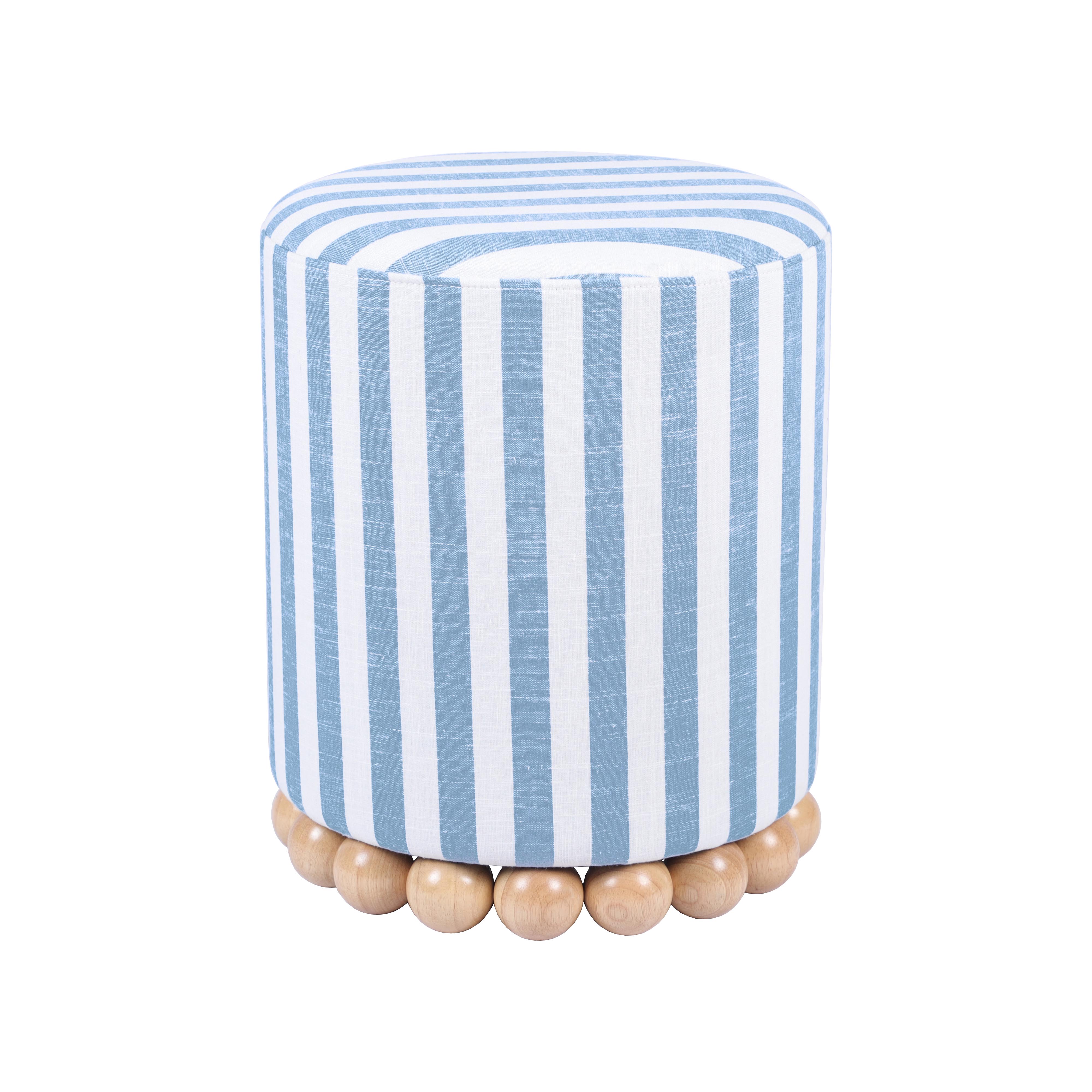 Dex Pastel Blue Striped Linen Ottoman