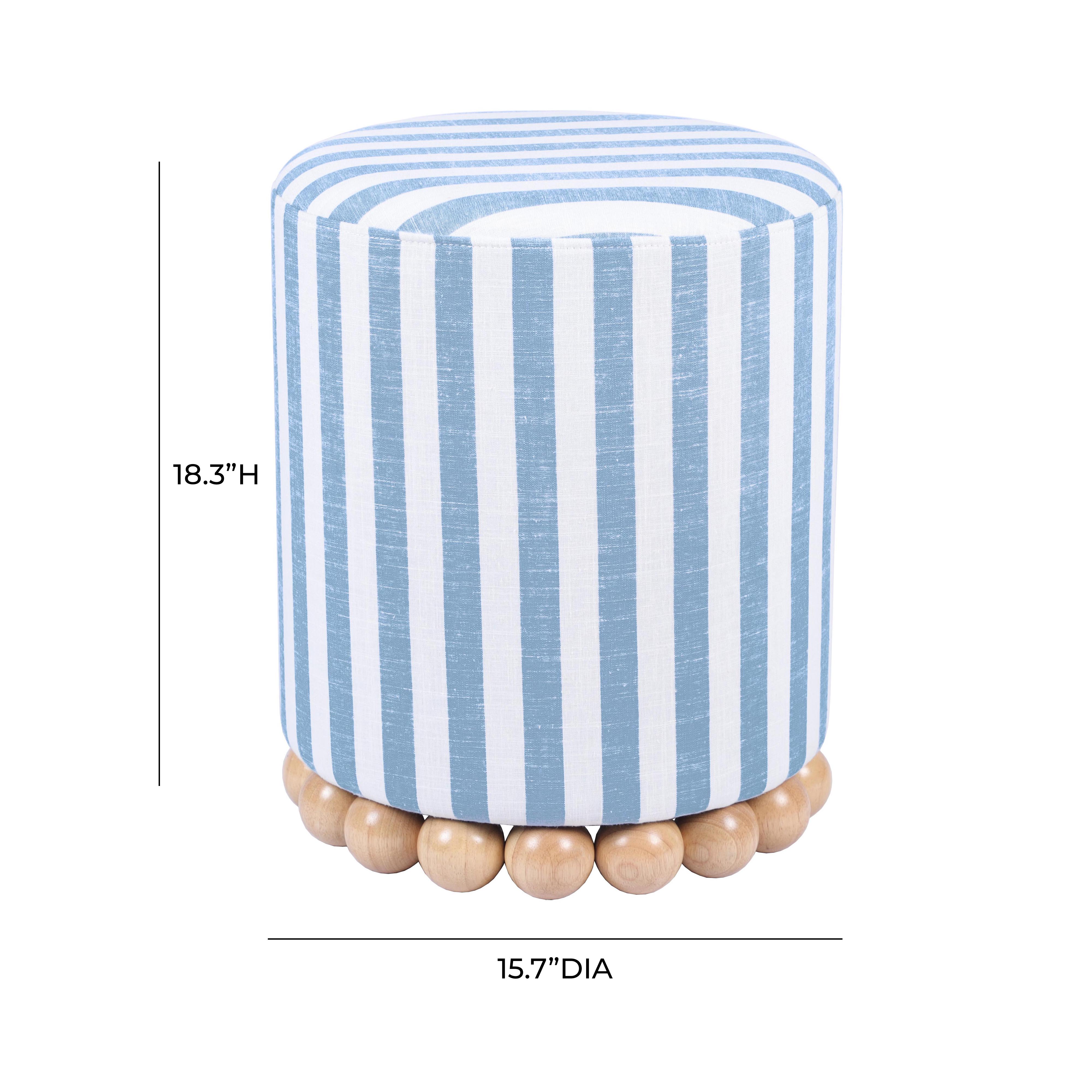 Dex Pastel Blue Striped Linen Ottoman